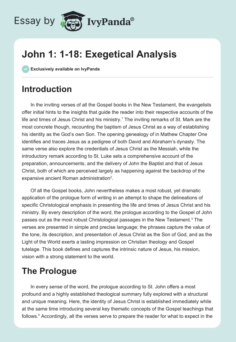 John 1: 1-18: Exegetical Analysis. Page 1