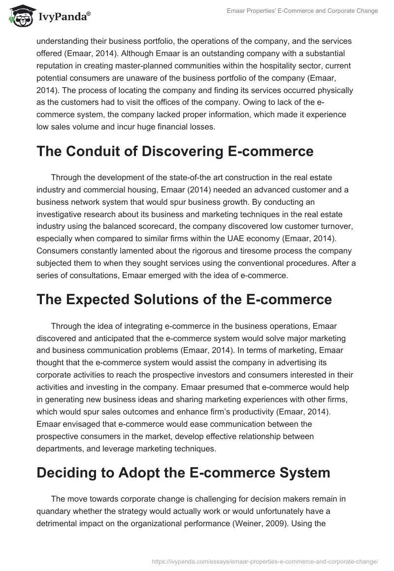 Emaar Properties' E-Commerce and Corporate Change. Page 2