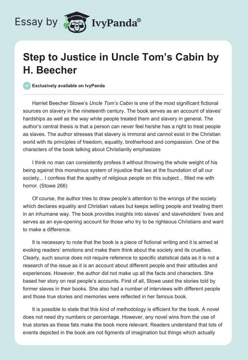 Step to Justice in "Uncle Tom’s Cabin" by H. Beecher. Page 1