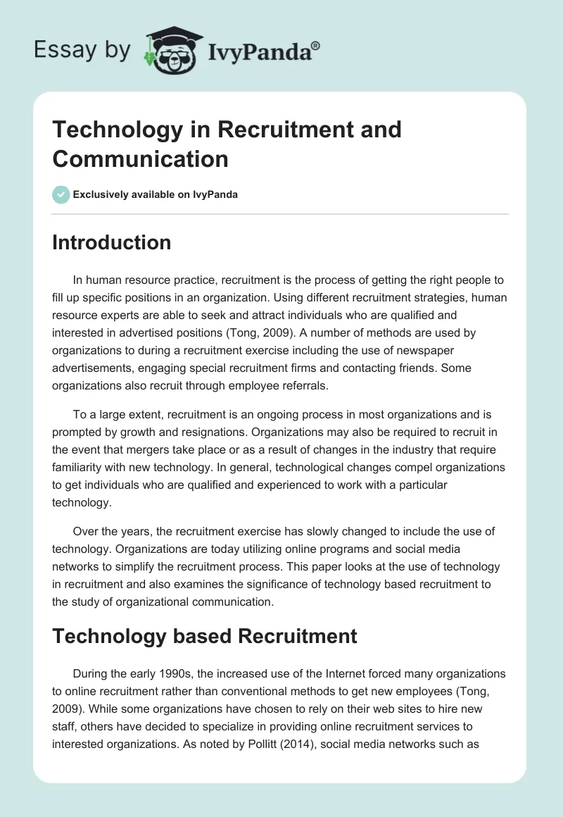 Technology in Recruitment and Communication. Page 1