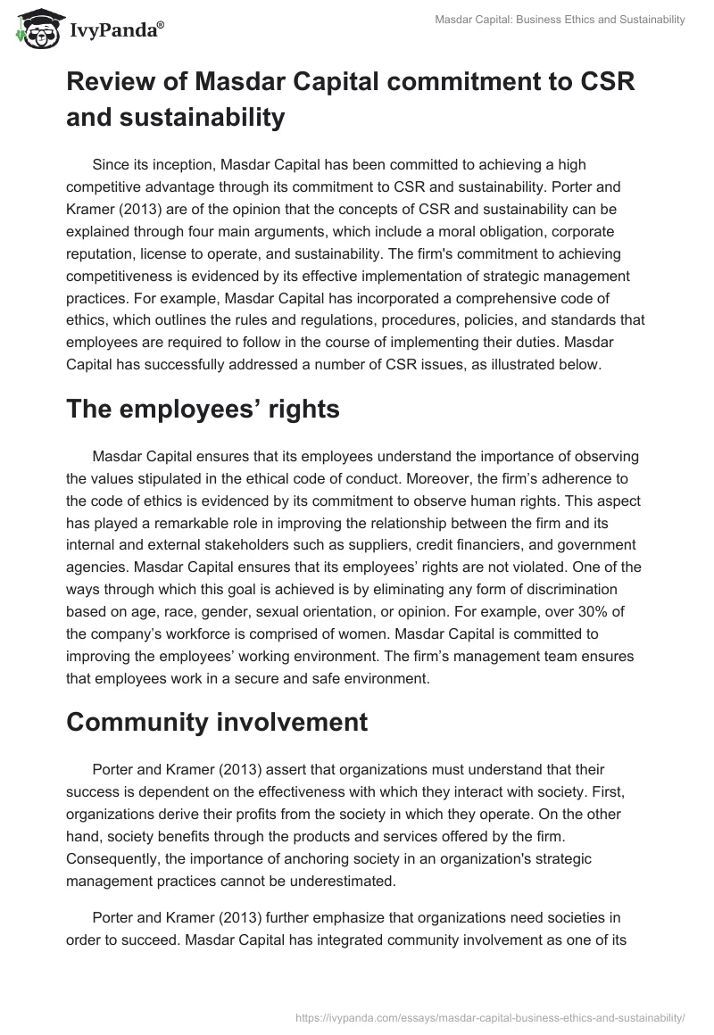 Masdar Capital: Business Ethics and Sustainability. Page 3
