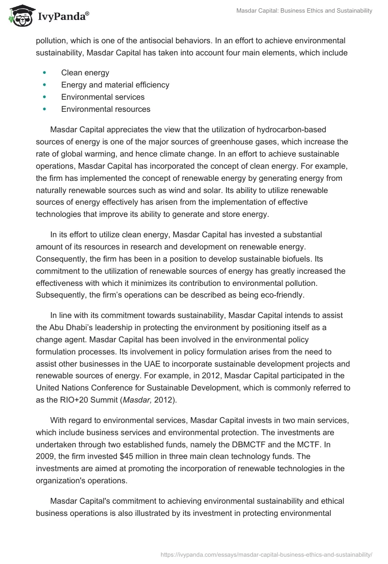 Masdar Capital: Business Ethics and Sustainability. Page 5