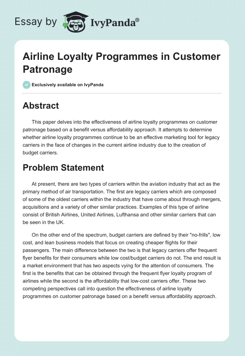 Airline Loyalty Programmes in Customer Patronage. Page 1