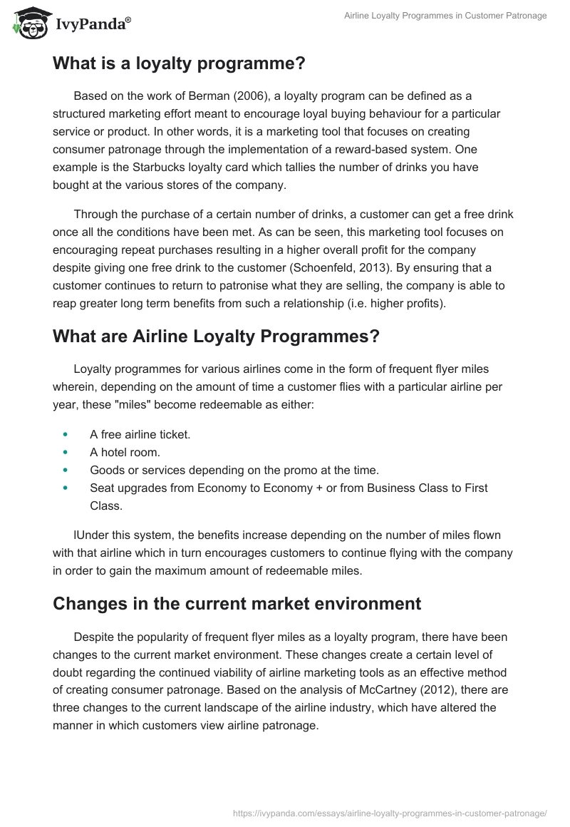 Airline Loyalty Programmes in Customer Patronage. Page 2