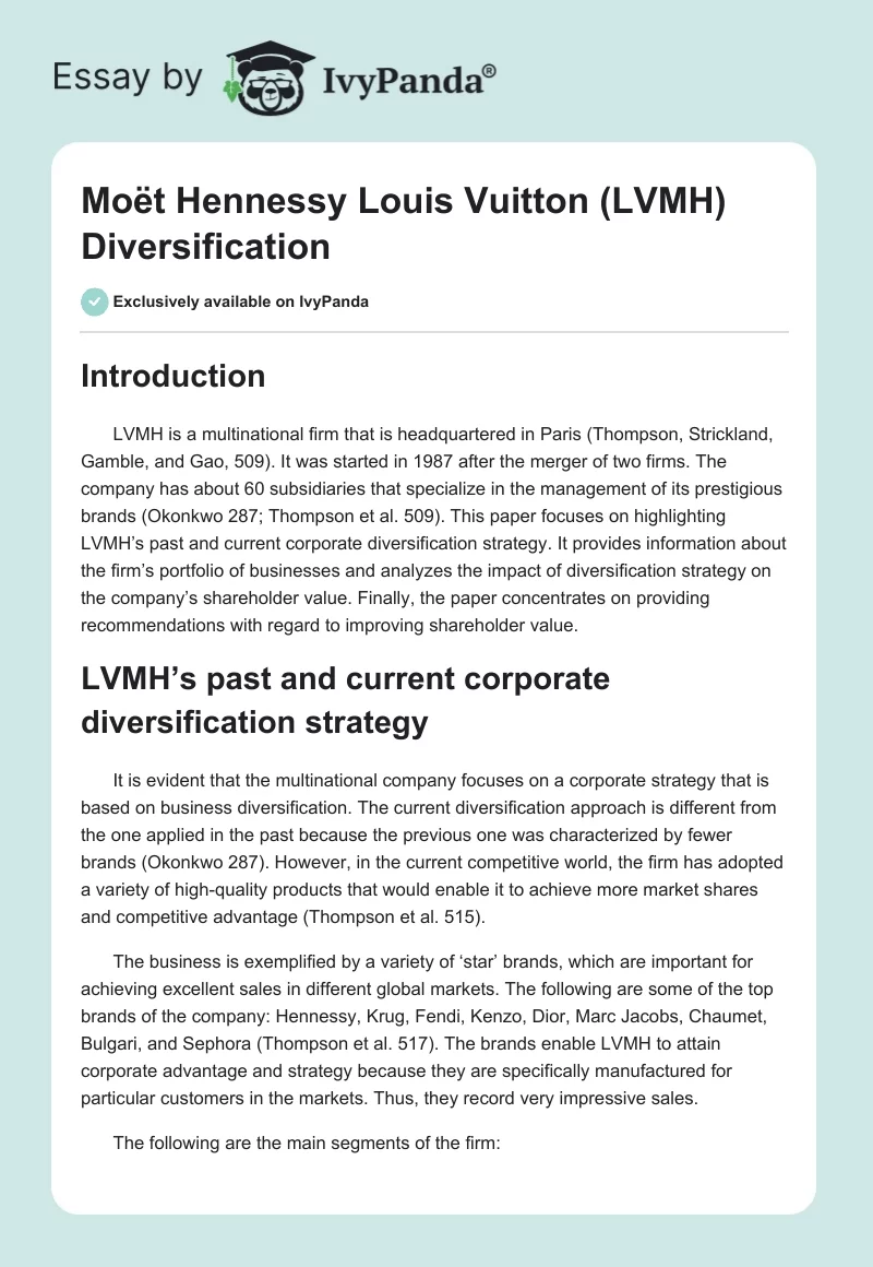 Moët Hennessy Louis Vuitton (LVMH) Diversification. Page 1