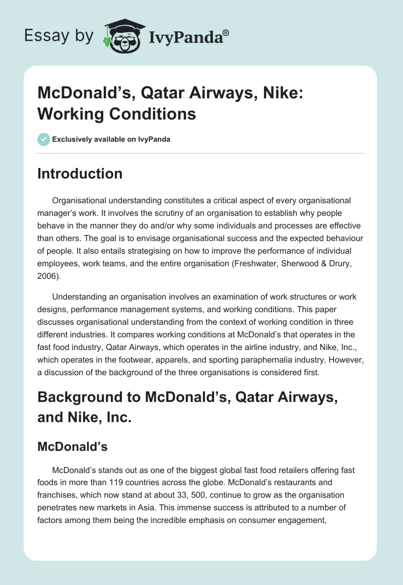 McDonald’s, Qatar Airways, Nike: Working Conditions. Page 1