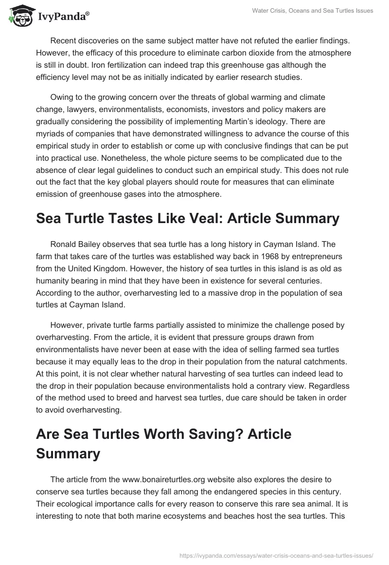 Water Crisis, Oceans and Sea Turtles Issues. Page 3