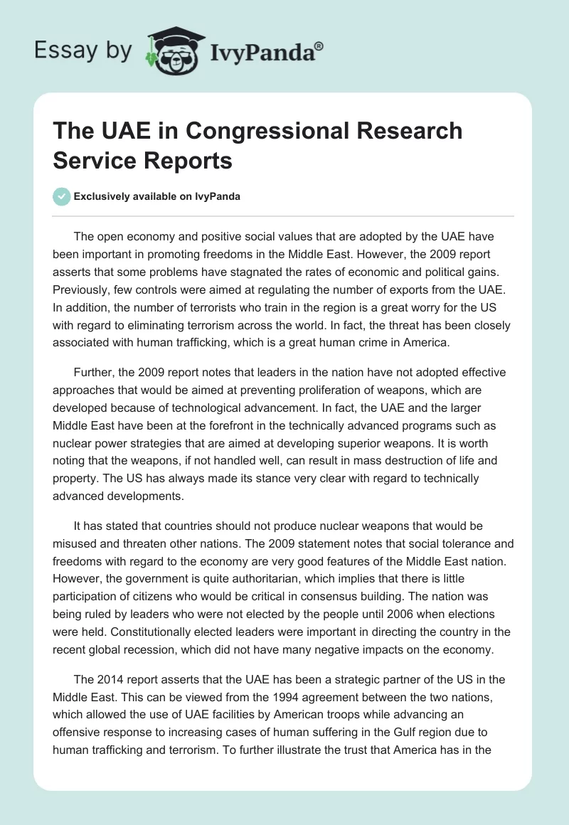 The UAE in Congressional Research Service Reports. Page 1