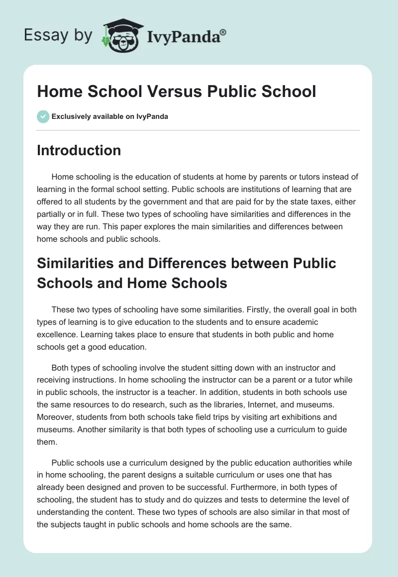 Home School Versus Public School. Page 1