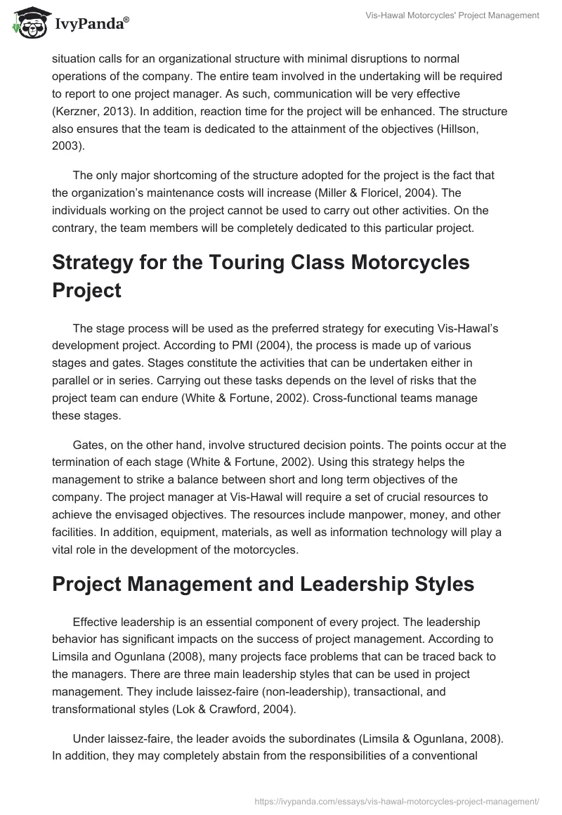 Vis-Hawal Motorcycles' Project Management. Page 3