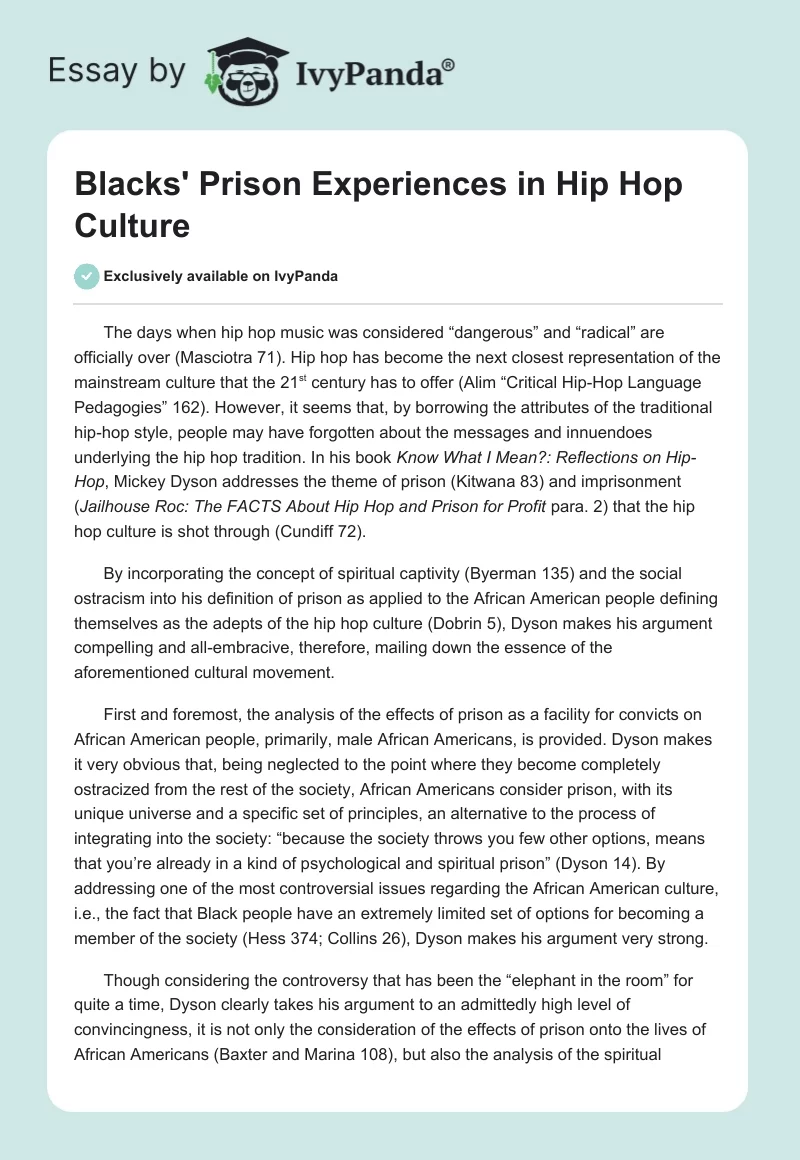Blacks' Prison Experiences in Hip Hop Culture. Page 1
