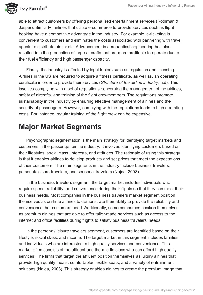 Passenger Airline Industry's Influencing Factors. Page 2