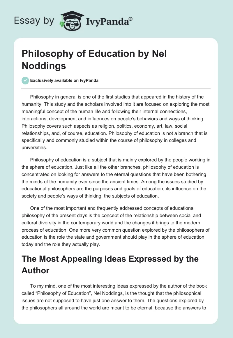 Philosophy of Education by Nel Noddings. Page 1