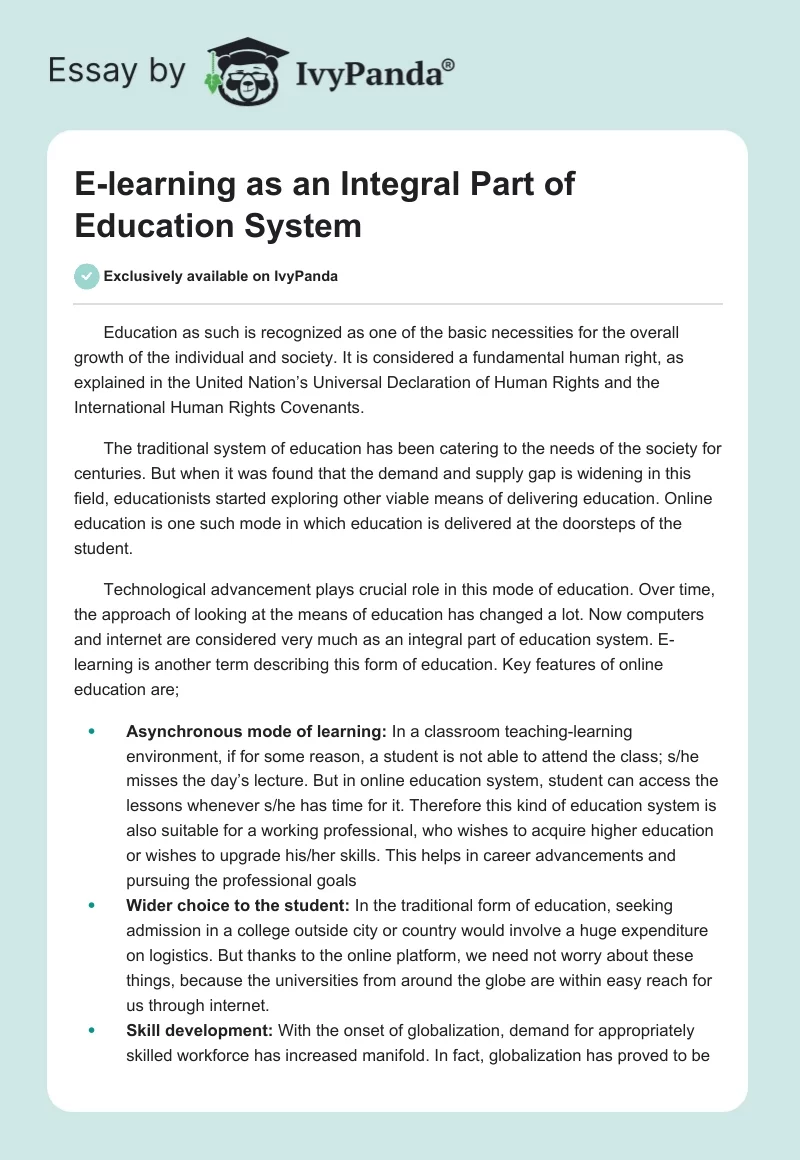 E-learning as an Integral Part of Education System. Page 1