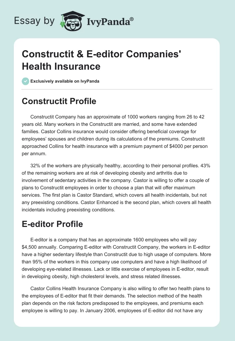 Constructit & E-editor Companies' Health Insurance. Page 1