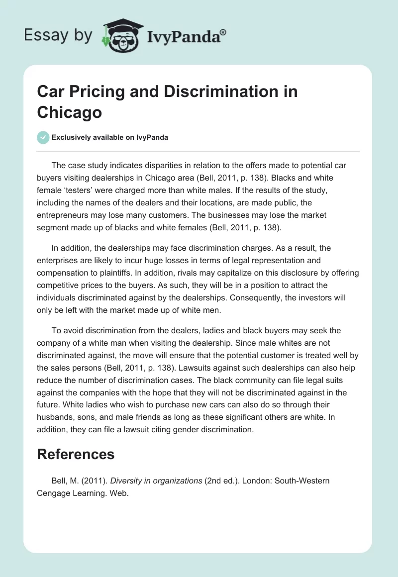 Car Pricing and Discrimination in Chicago. Page 1