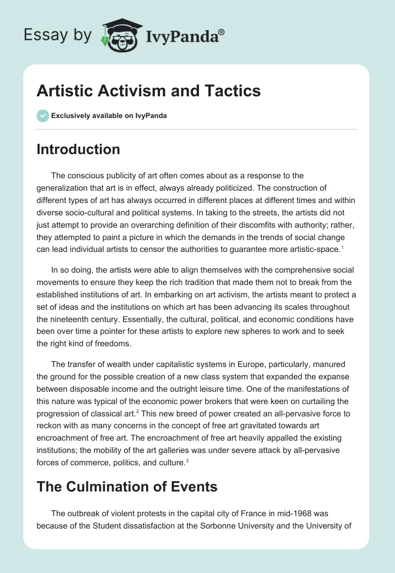 Artistic Activism and Tactics. Page 1