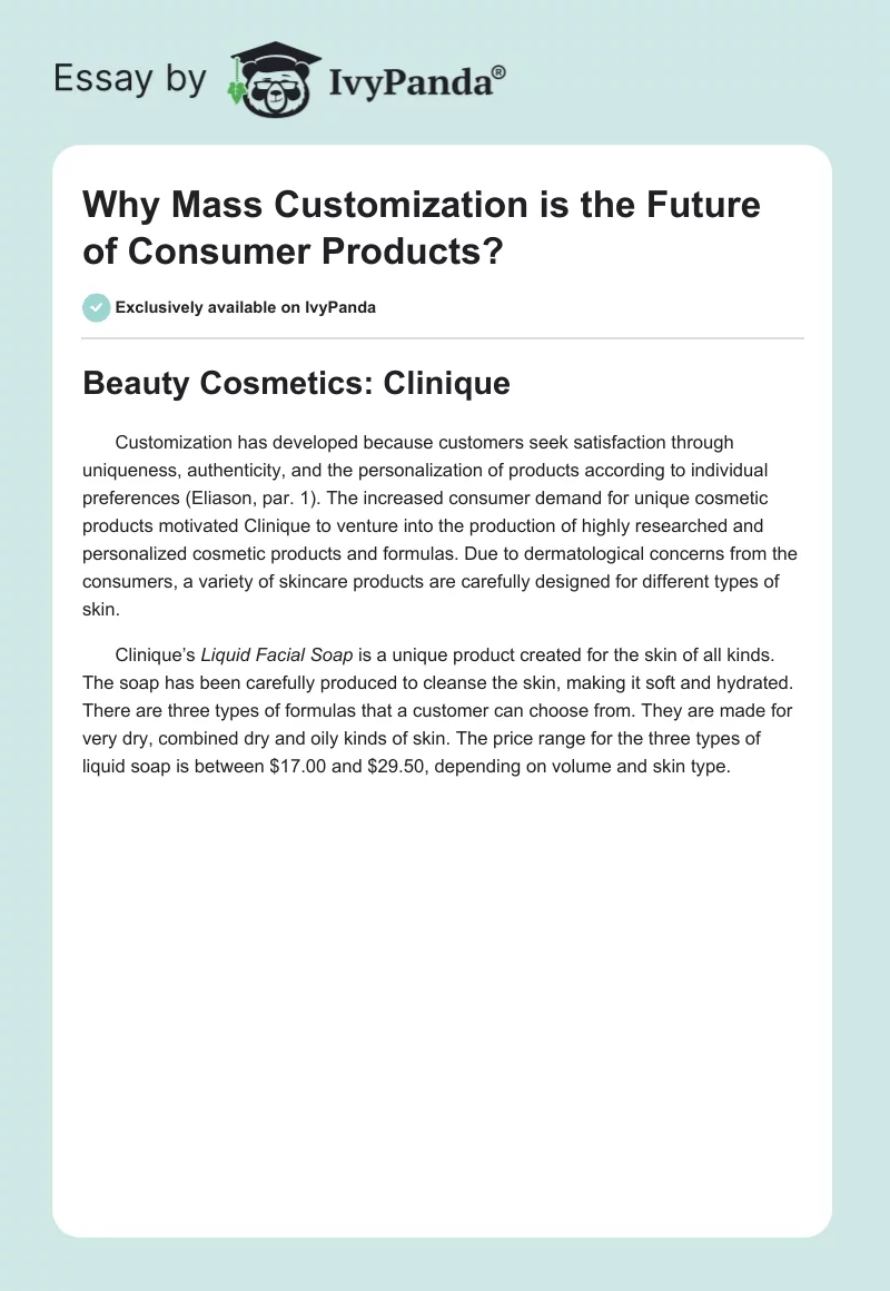 Why Mass Customization is the Future of Consumer Products?. Page 1