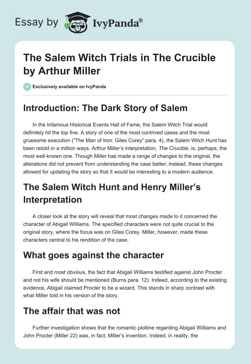 The Salem Witch Trials in "The Crucible" by Arthur Miller. Page 1