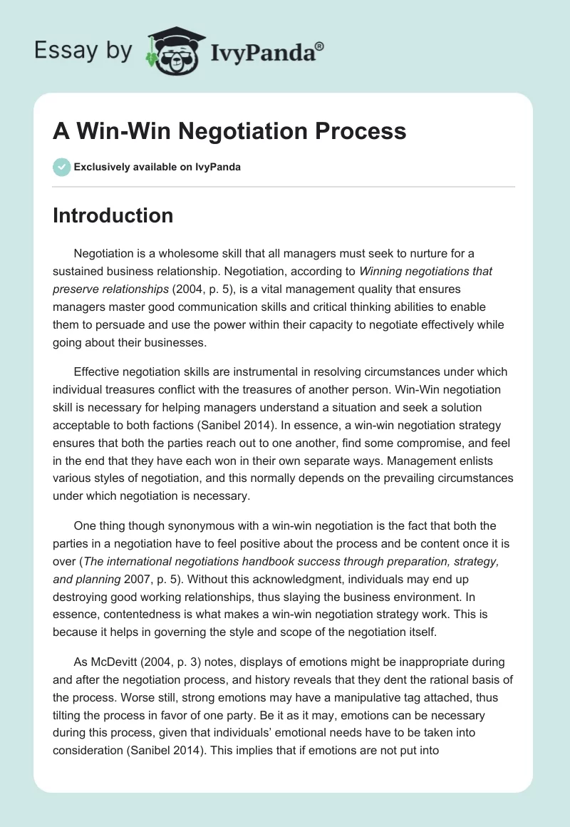 A Win-Win Negotiation Process. Page 1