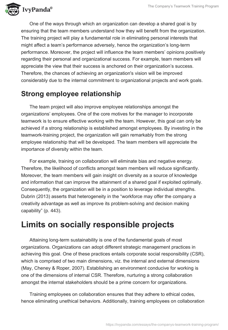 The Company’s Teamwork Training Program. Page 3