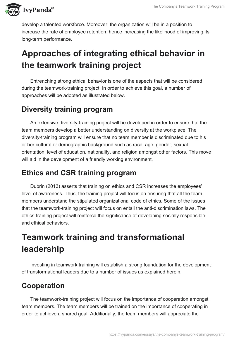 The Company’s Teamwork Training Program. Page 5