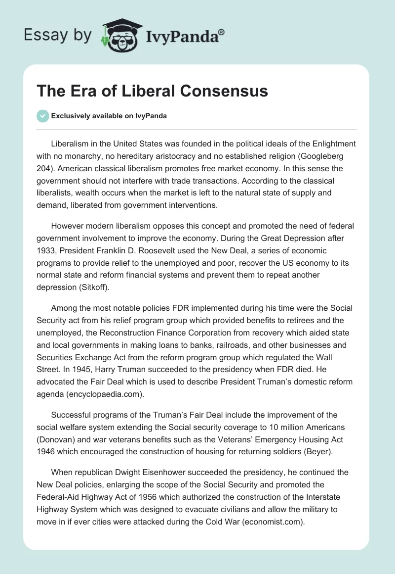 The Era of Liberal Consensus. Page 1