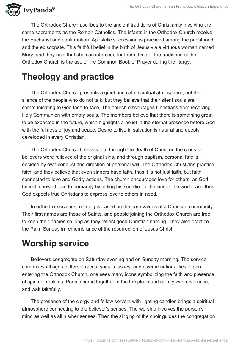 The Orthodox Church in San Francisco: Christian Experience. Page 2
