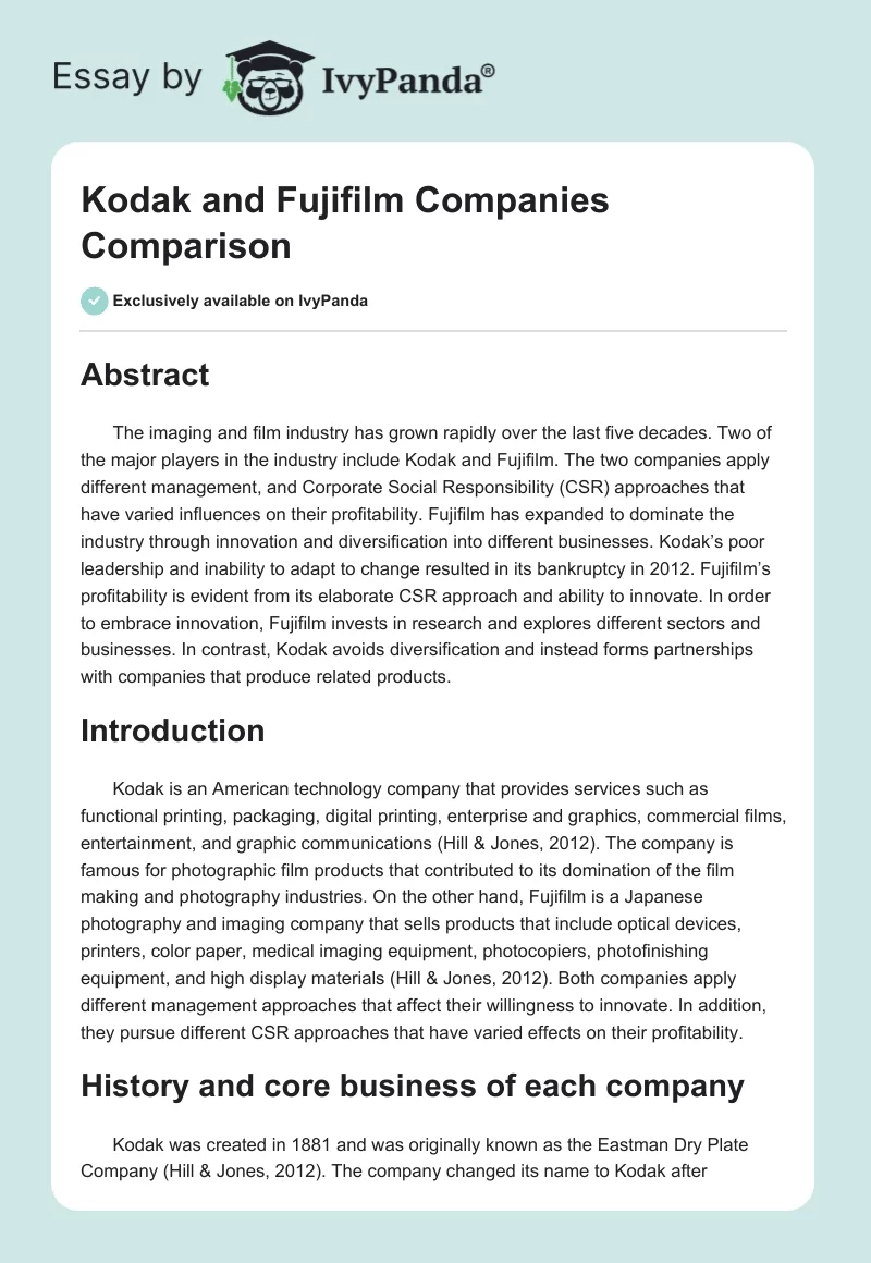 Kodak and Fujifilm Companies Comparison. Page 1