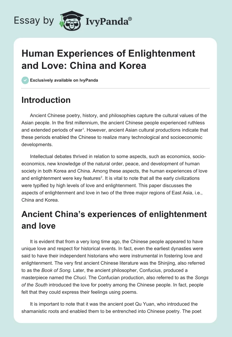 Human Experiences of Enlightenment and Love: China and Korea. Page 1