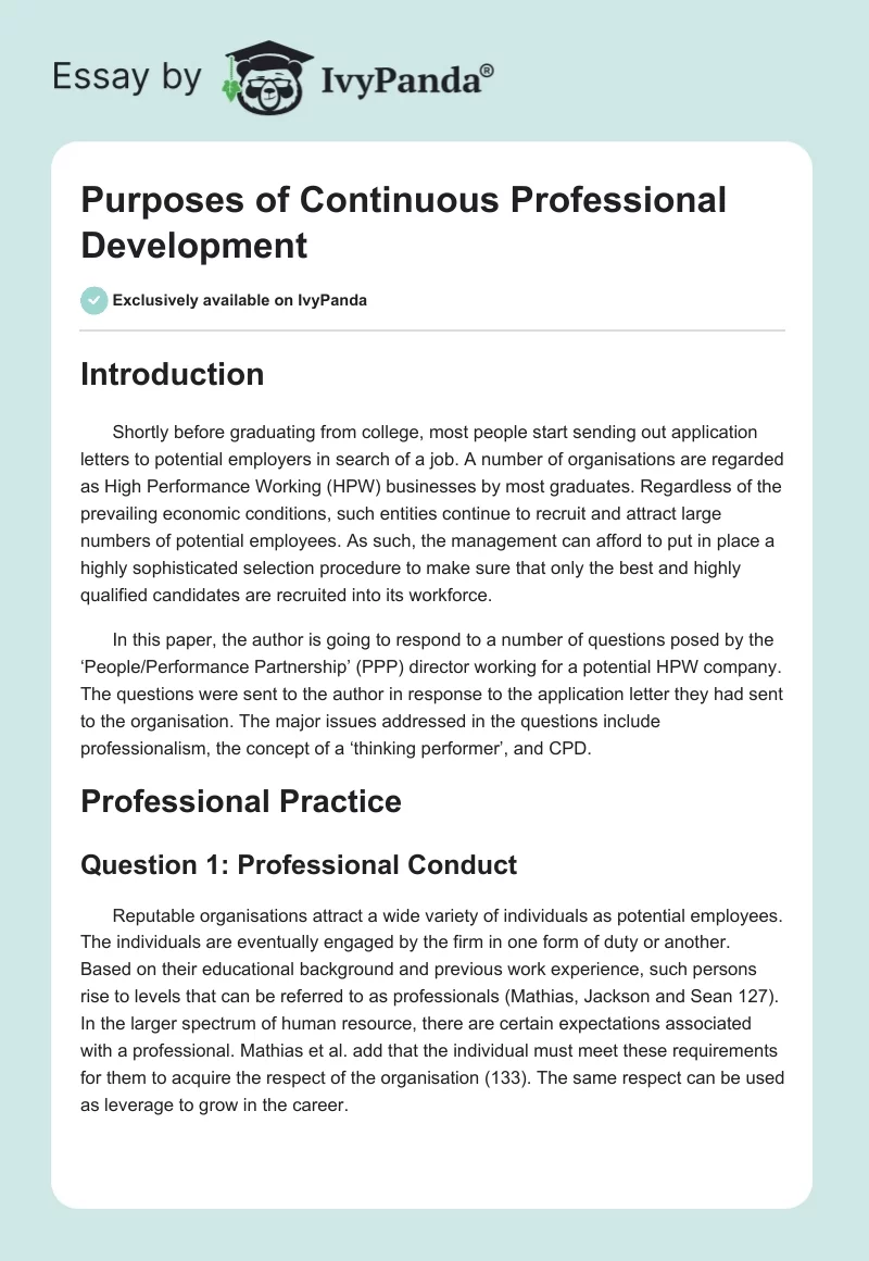 Purposes of Continuous Professional Development. Page 1