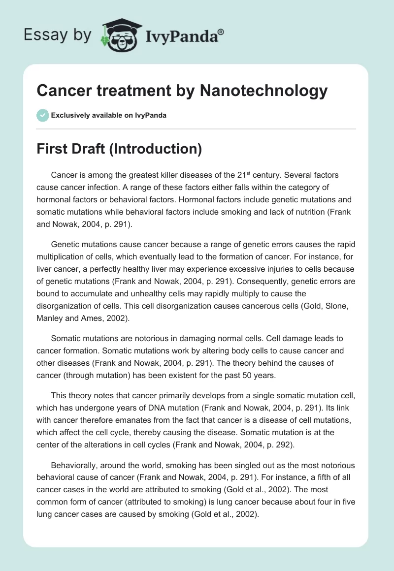 Cancer Treatment by Nanotechnology. Page 1