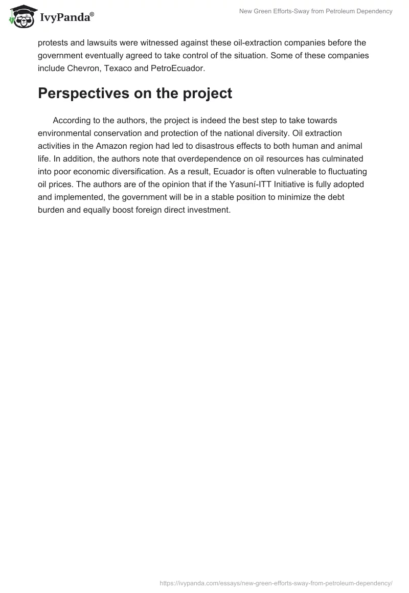 New Green Efforts-Sway From Petroleum Dependency. Page 3