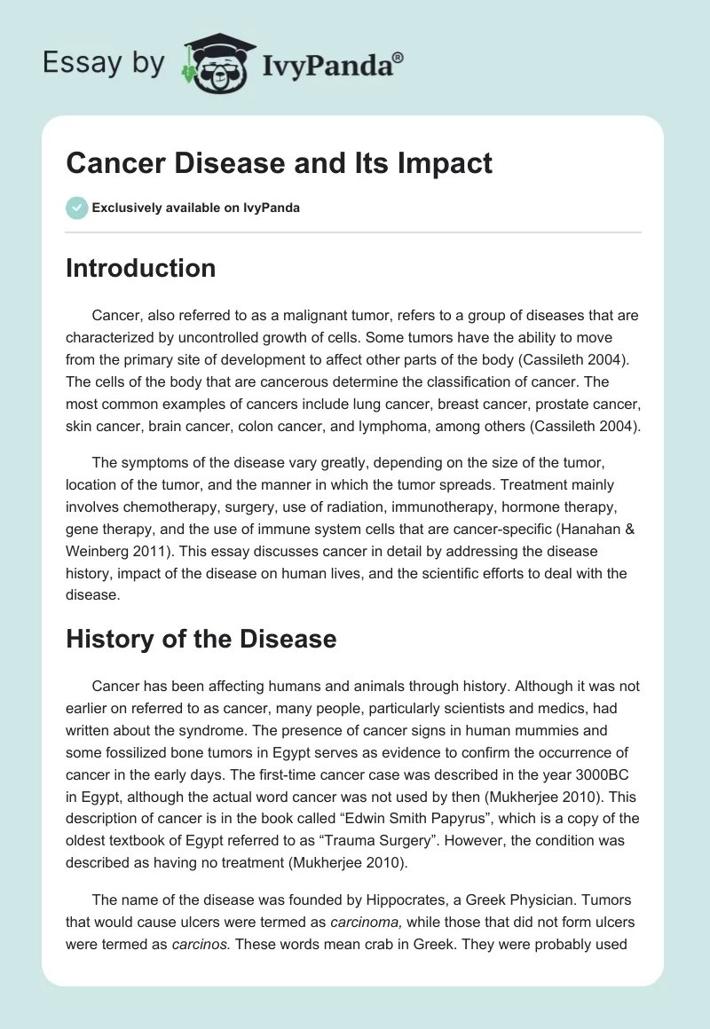 Cancer Disease and Its Impact. Page 1