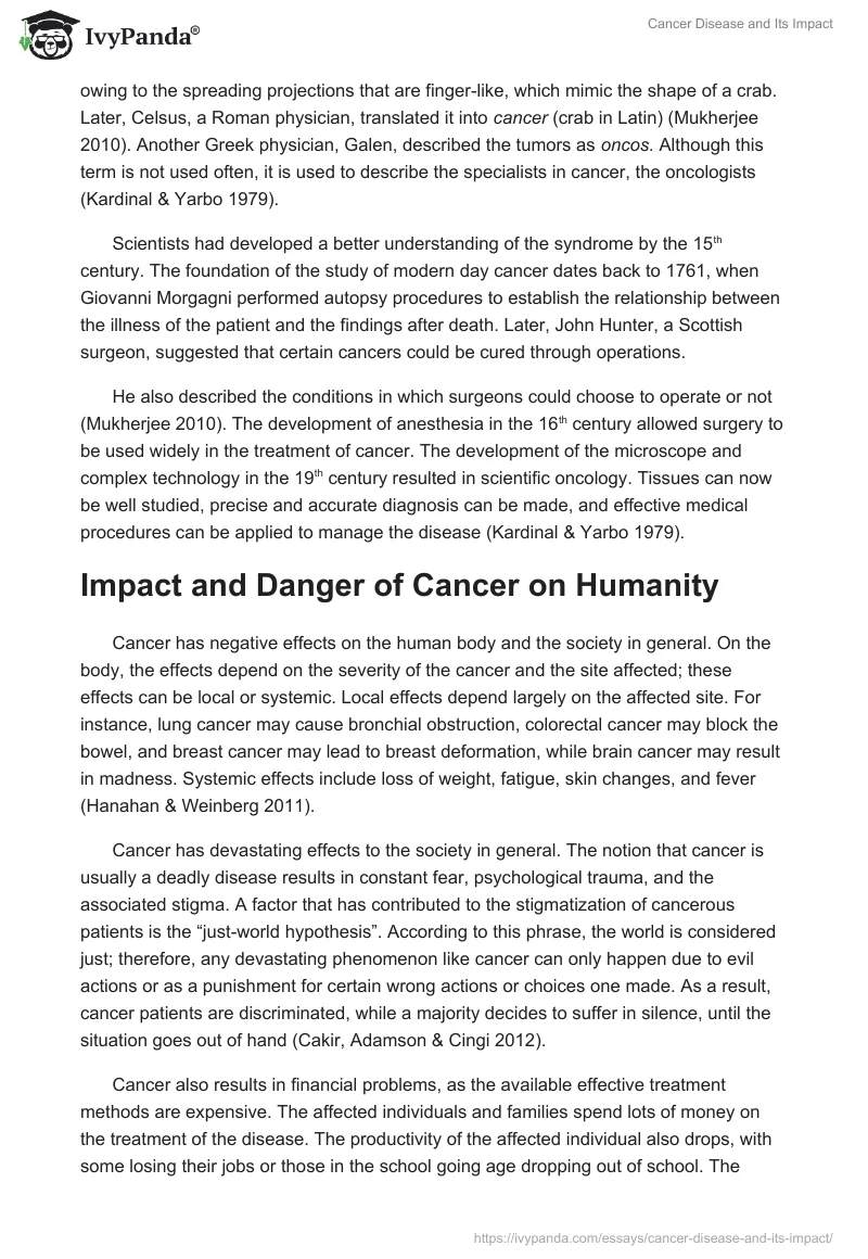 Cancer Disease and Its Impact. Page 2