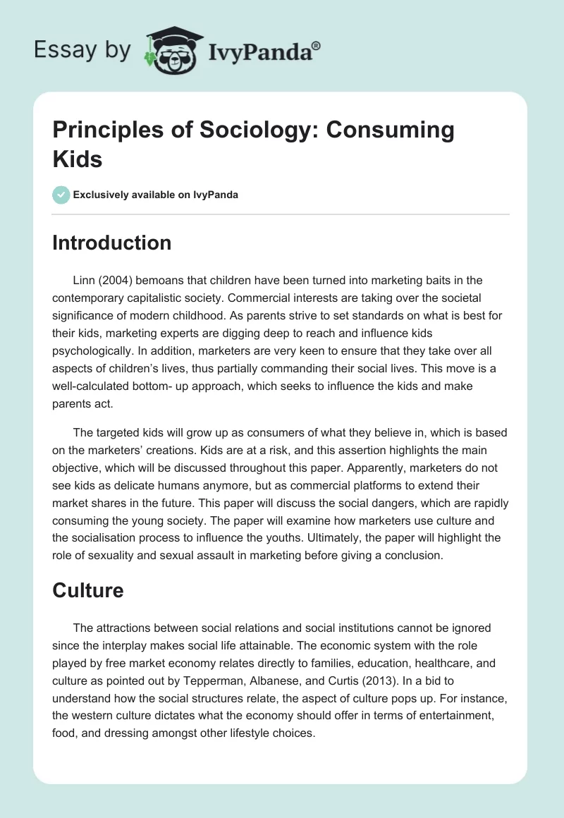 Principles of Sociology: Consuming Kids. Page 1