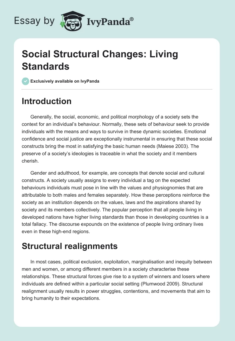 Social Structural Changes: Living Standards. Page 1
