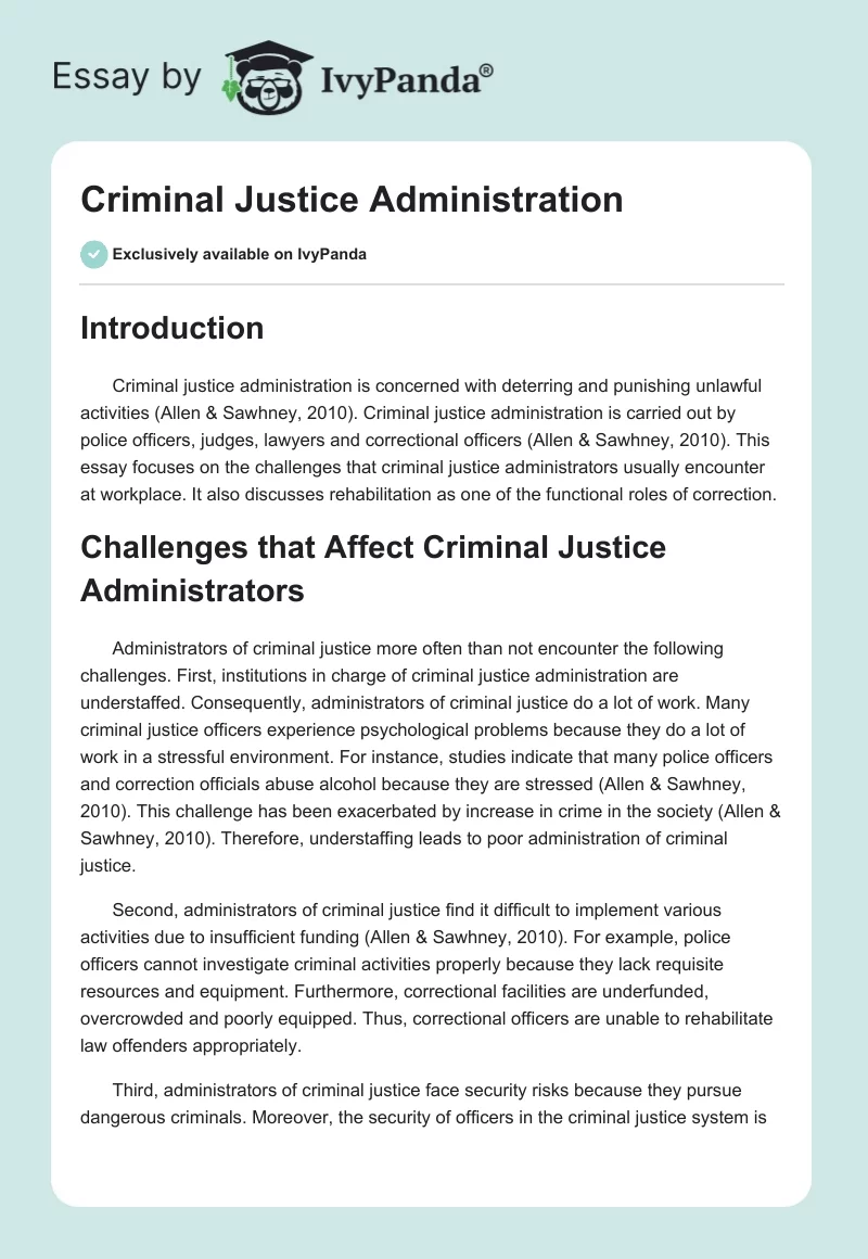 Criminal Justice Administration. Page 1