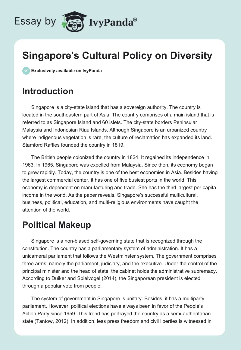 Singapore's Cultural Policy on Diversity. Page 1