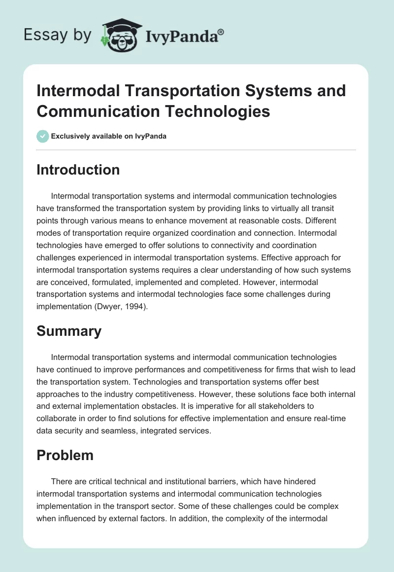 Intermodal Transportation Systems and Communication Technologies. Page 1