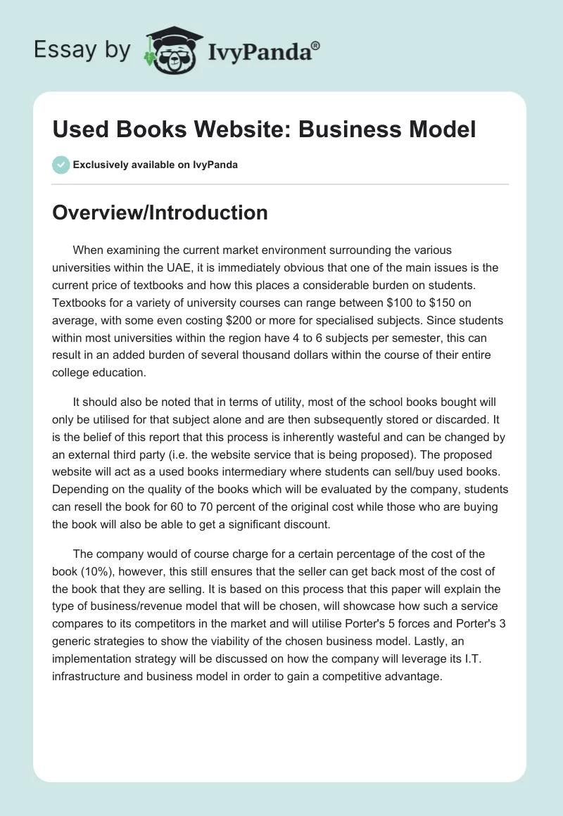 Used Books Website: Business Model. Page 1