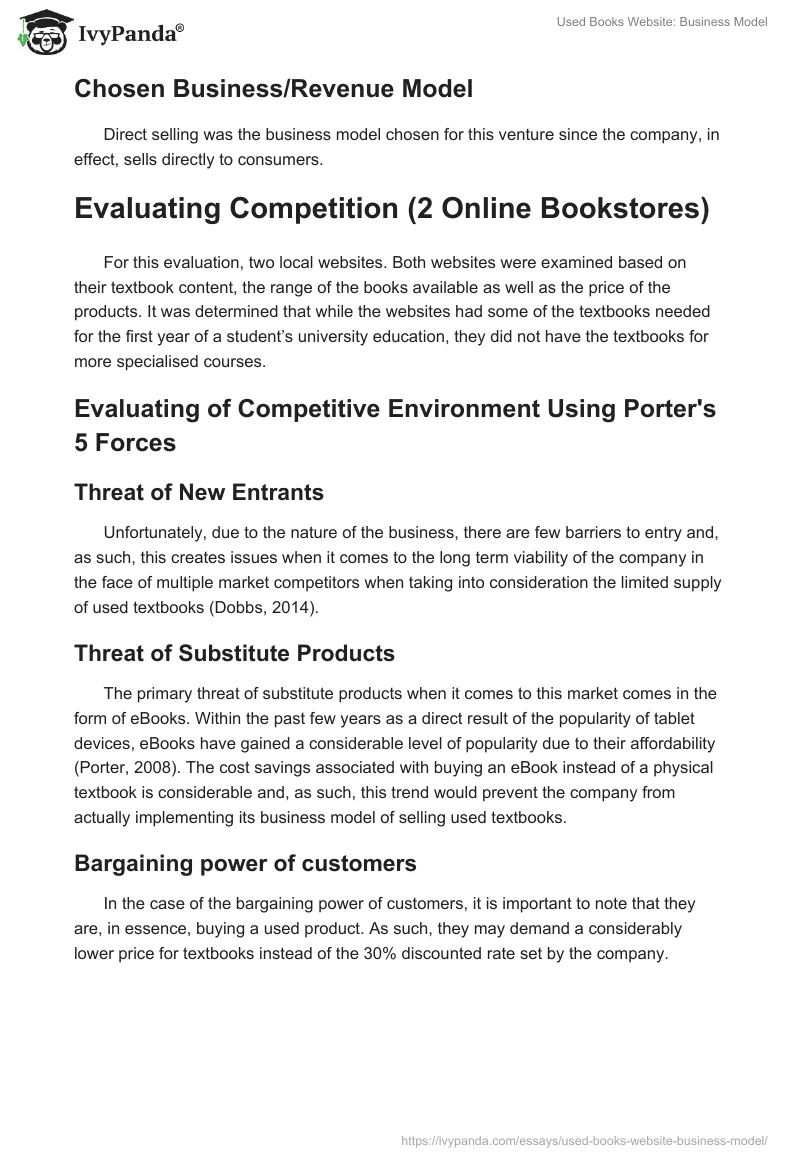 Used Books Website: Business Model. Page 2