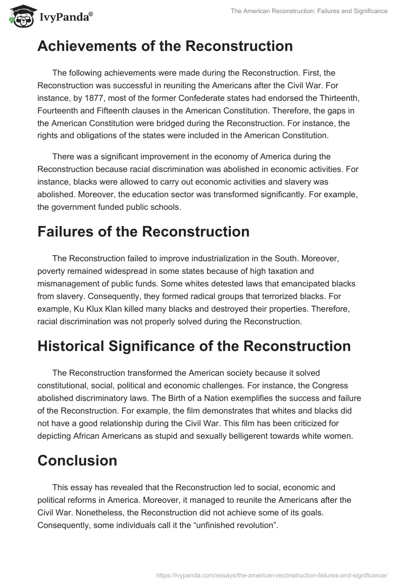 The American Reconstruction: Failures and Significance. Page 2