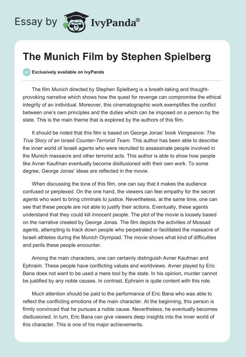 The "Munich" Film by Stephen Spielberg. Page 1