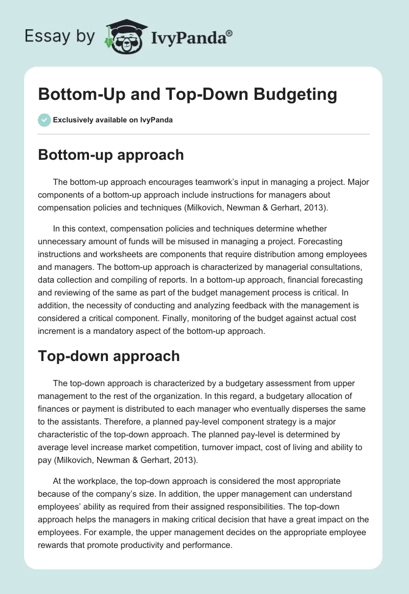 Bottom-Up and Top-Down Budgeting. Page 1