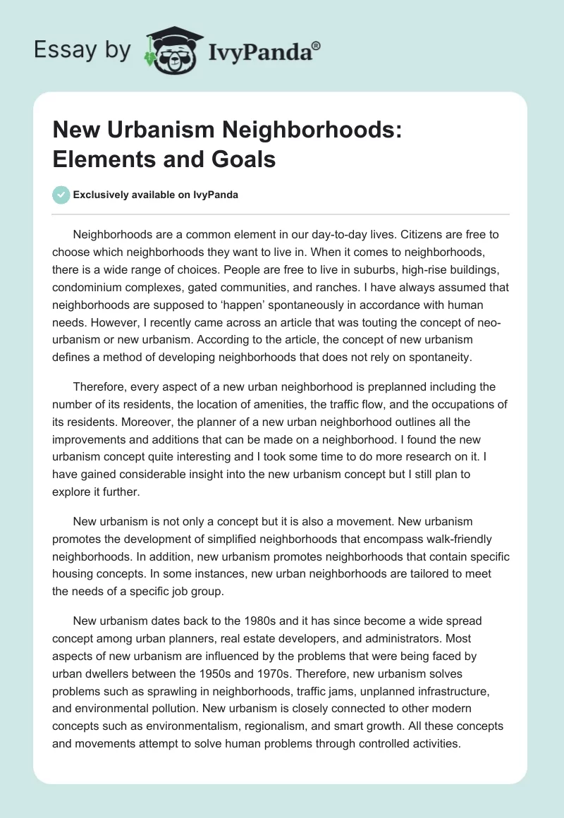 New Urbanism Neighborhoods: Elements and Goals. Page 1