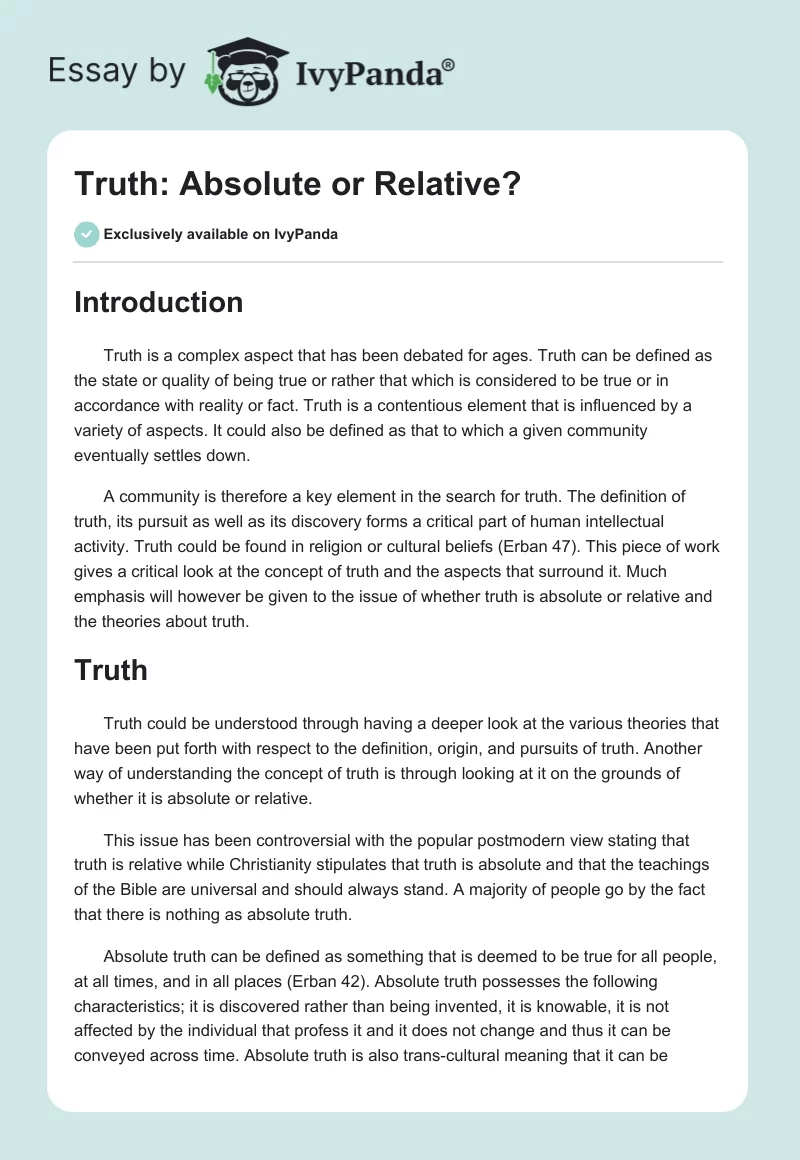 Truth: Absolute or Relative?. Page 1