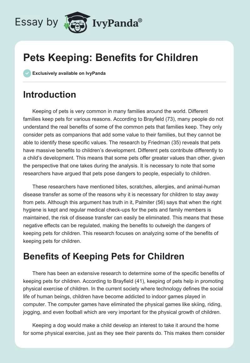 Pets Keeping: Benefits for Children. Page 1