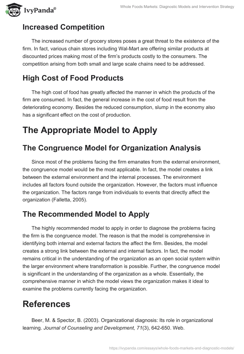 Whole Foods Markets: Diagnostic Models and Intervention Strategy. Page 5
