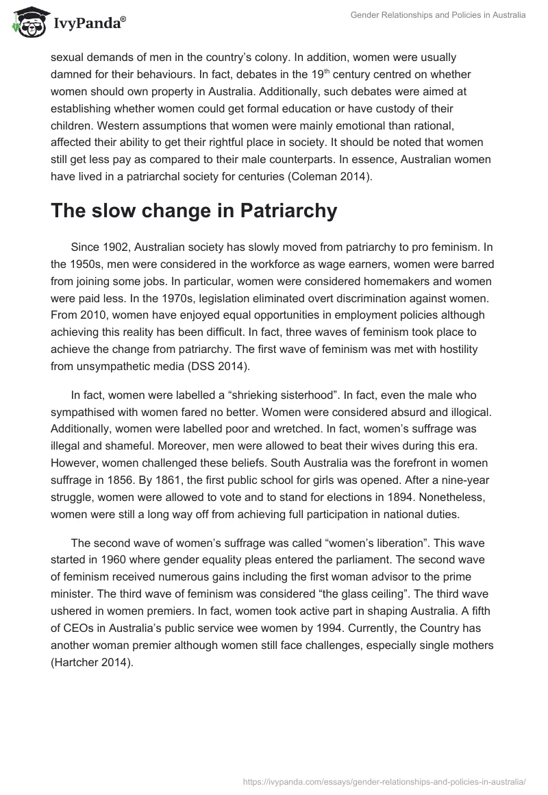 Gender Relationships and Policies in Australia. Page 2
